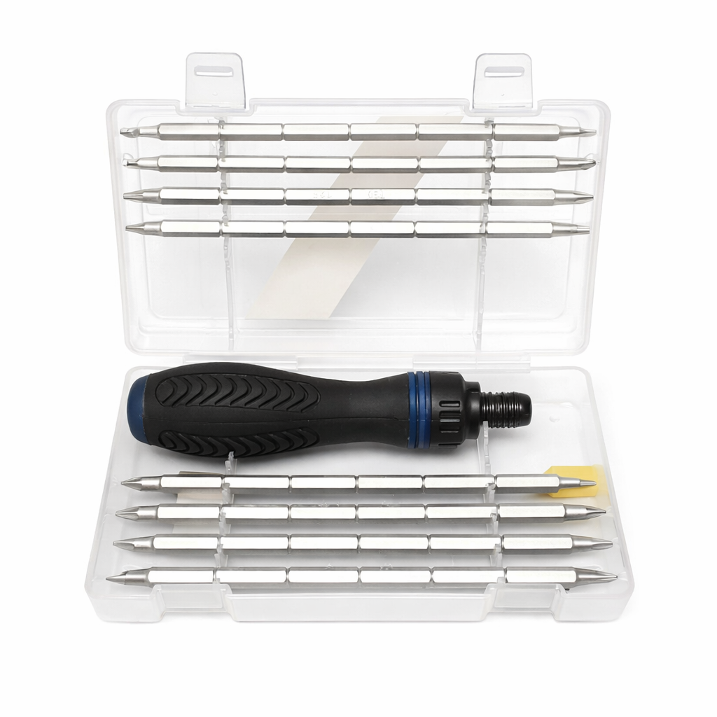 Schraubendreher-Set mit Ratsche und Bit-Aufsätzen im Kunststoffkoffer