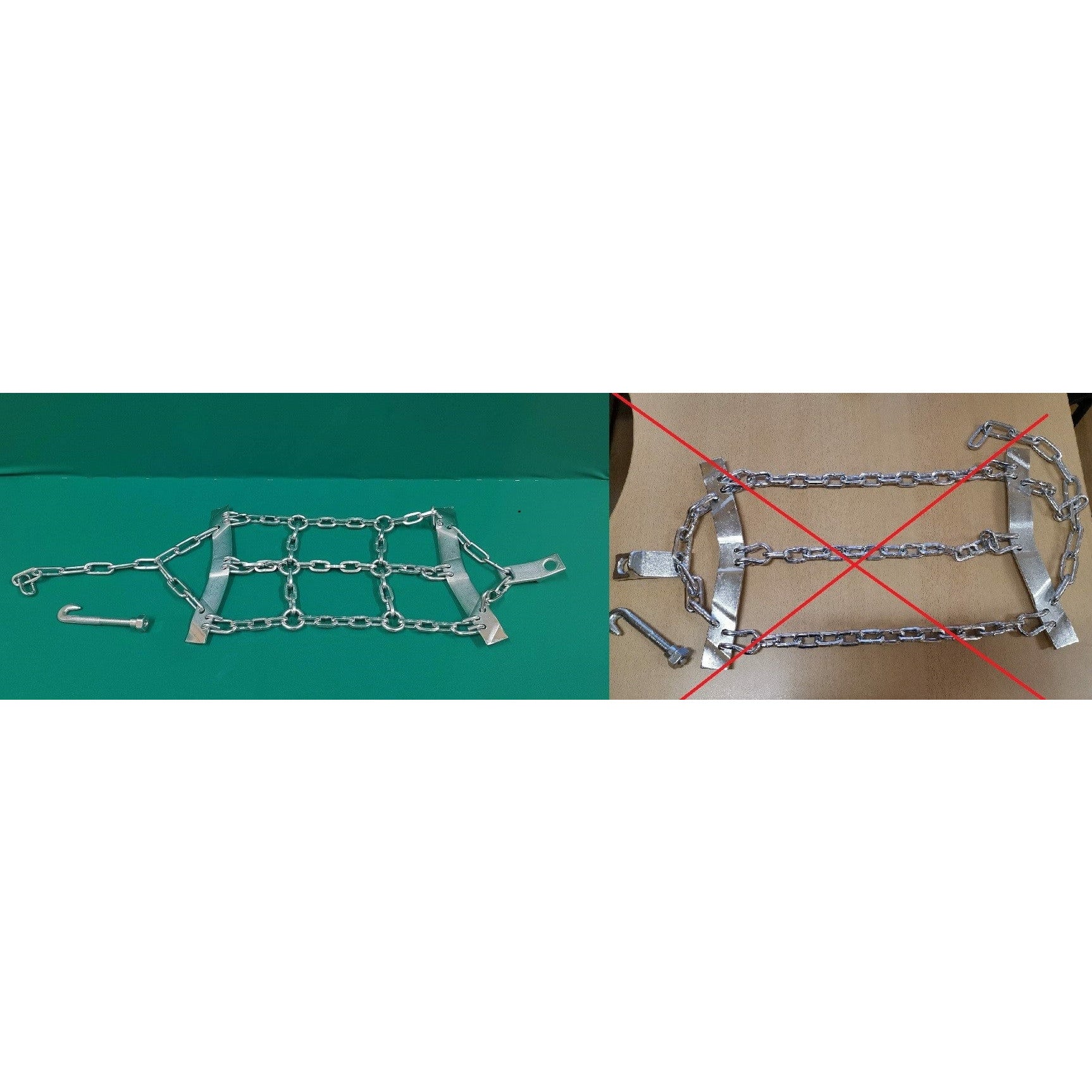 Verzinkte Glieder und Spanner der LKW Schneeketten